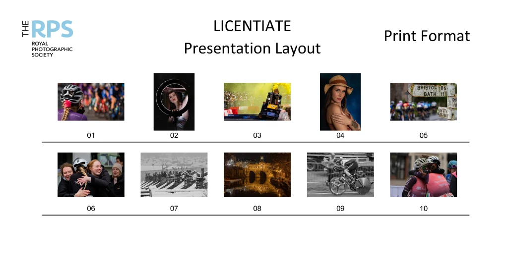 layout of 10 print images that formed a panel that was assessed by RPS assessors for a LRPS distinction